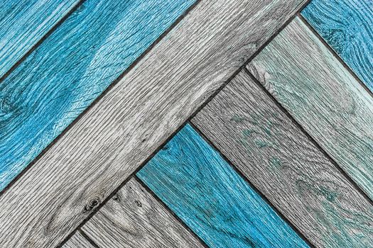 Decorative blue natural wooden floor texture in diagonal lines background