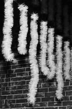 Christmas bright white tinsel decor and christmas background decorations
