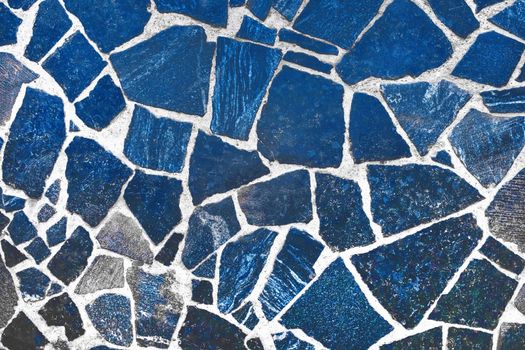 Blue abstract pattern stone slabs floor, mosaic tiles texture wall background