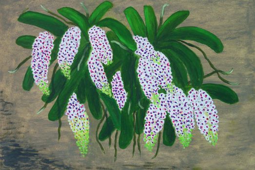Canvas oil painting of white orchids