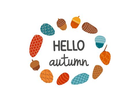 Hello autumn lettering fall season slogan vector