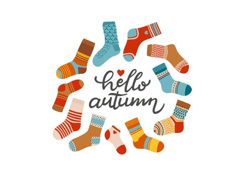 Hello autumn lettering fall season slogan vector