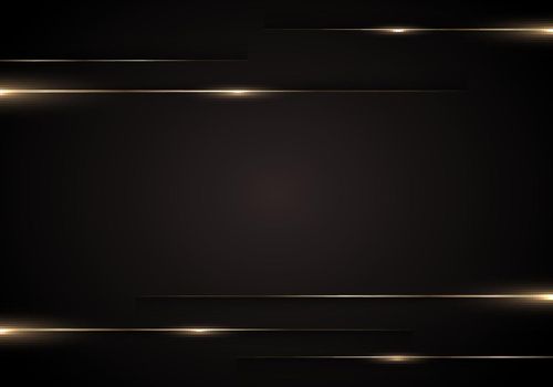 Abstract luxury template golden lines with lighting effect on black background paper cut style