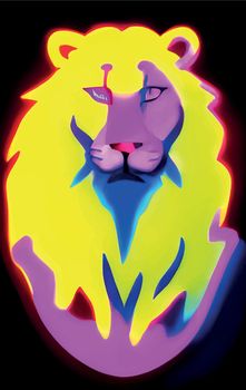 head of a lion with neon light colors