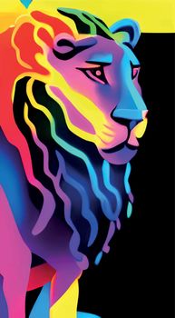 head of a lion with neon light colors