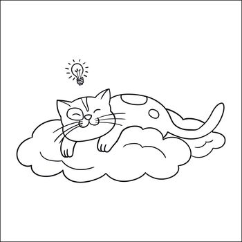 Cute Cat Sleeping On The Cloud Cartoon Vector