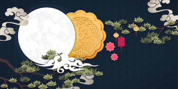 Happy mid autumn festival moon and cloud