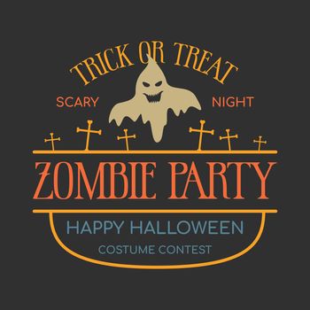 Happy Halloween vintage emblem, label or badge. Halloween party vintage template with ghost and zombie party lettering. Vector illustration.