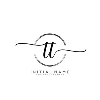 T T Initial handwriting logo with circle template vector