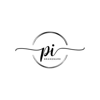 PI Initial handwriting logo with circle template vector