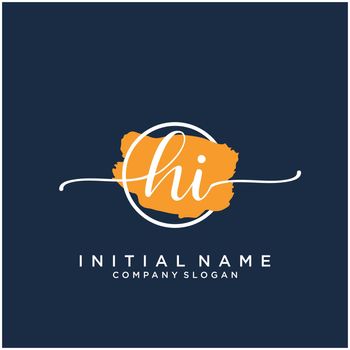 HI Initial handwriting logo design with brush circle