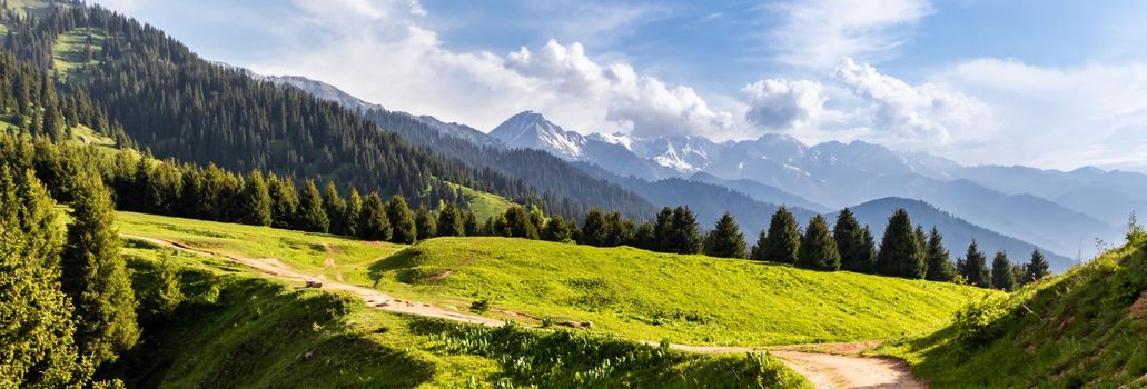 A famous hiking trail near the famous tourist site Kok Zhailau. Mountain Almaty amazing panorama