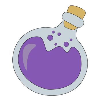 Potion bottle. Witch bottle with purple poison. Halloween potion bottle. Poison bottle icon illustration.