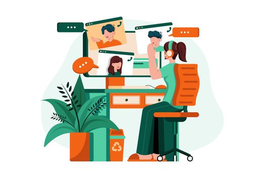 Video conference Illustration concept on white background