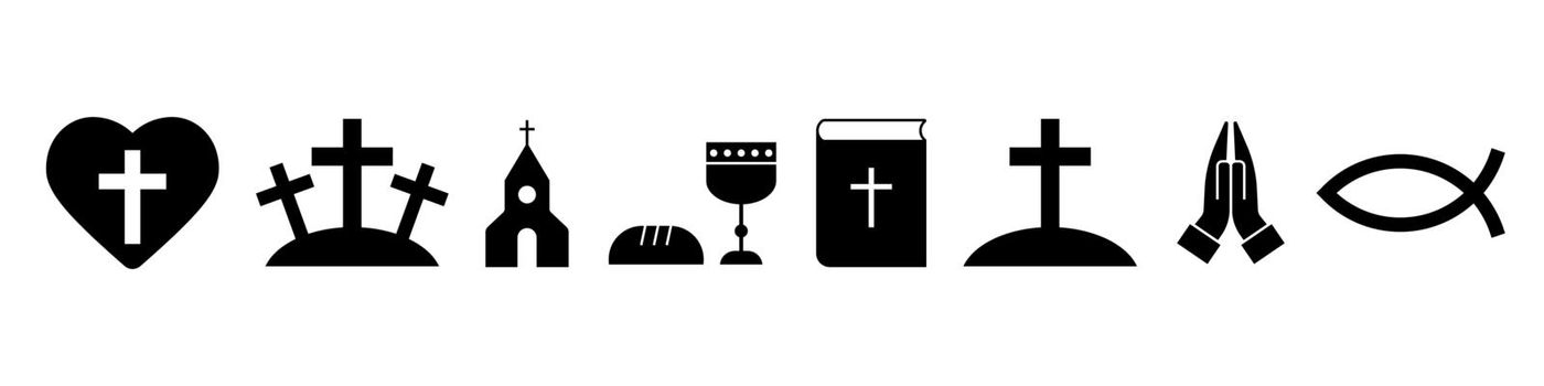 Christian religion icons set simple design