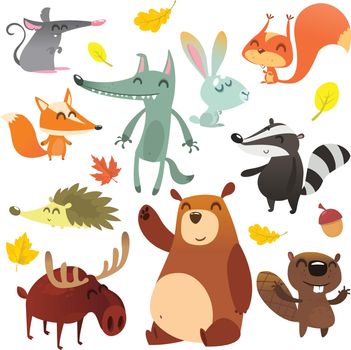 Cartoon forest animal characters. Wild cartoon cute animals set.