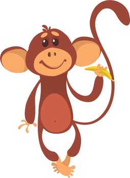 Funny Monkey Eating Banana. Vector  Flat Illustration Design.