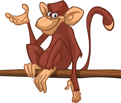 Cartoon monkey chimpanzee sitting on the tree branch