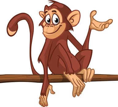 Cartoon monkey chimpanzee sitting on the tree branch