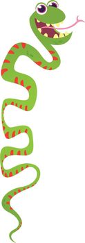Cartoon Cute Green Smiling Snake Vector Animal Illustration. Cartoon Vector Reptile Isolated