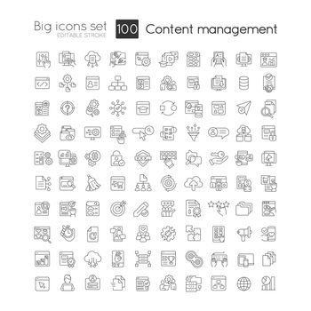 Content management system linear icons set