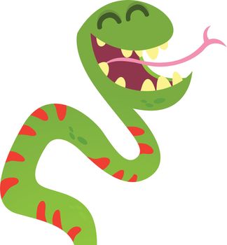 Cartoon Cute Green Smiling Snake Vector Animal Illustration. Cartoon Vector Reptile Isolated
