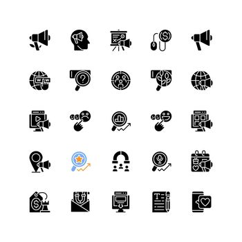 Feedback and marketing black glyph icons set on white space