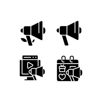 Effective advertising strategies black glyph icons set on white space