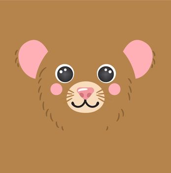 Cute mouse rat portrait square smiley head cartoon round shape avatar animal rodent face, isolated vector icon flat