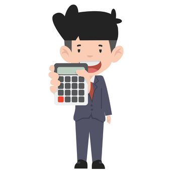 Cute Business man with calculator vector