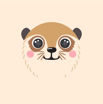 Cute meerkat portrait square smiley head cartoon round shape animal face, isolated mongoose avatar vector icon flat