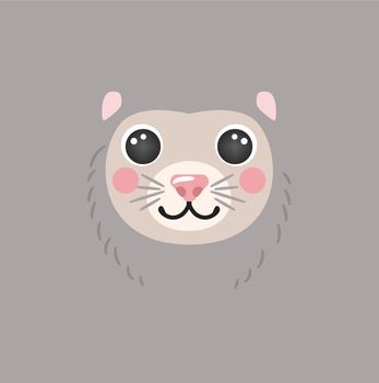 Cute opossum portrait square smiley head cartoon round shape animal face isolated possum avatar vector icon illustration