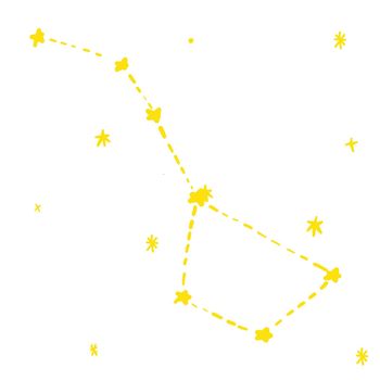 Ursa Magor - Great Bear constellation with stars in yellow colour in doodles hand drawn style.