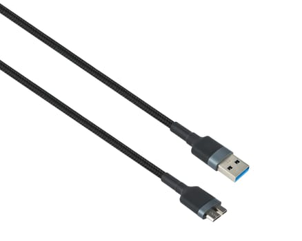 cable with USB and Micro-B connector, on white background