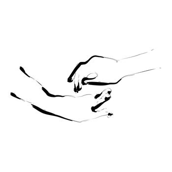 Vector illustration of hand in hand mutual help and affection. original hand drawn sketch
