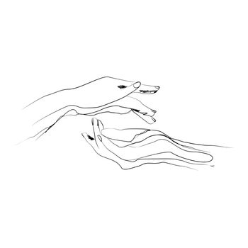 Vector illustration of hand in hand mutual help and affection. original hand drawn sketch