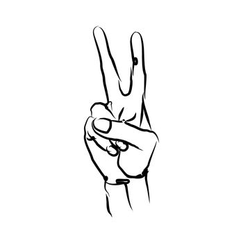 Vector illustration of fingers forming a victory symbol. hand drawn sketch