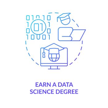 Earn data science degree blue gradient concept icon