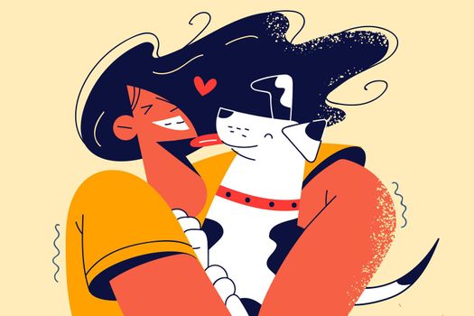 Happy woman hugging cute dog