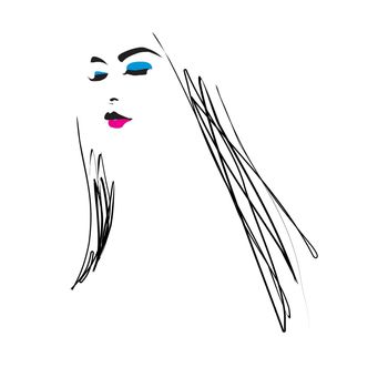 Beautiful woman face hand drawn vector illustration