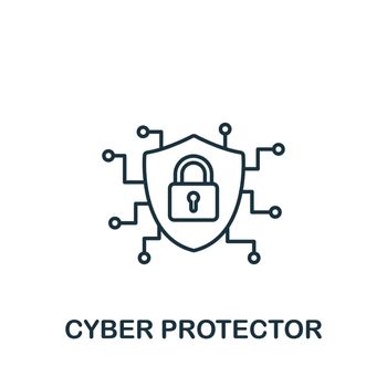 Cyber Protector icon. Monochrome simple Cybercrime icon for templates, web design and infographics