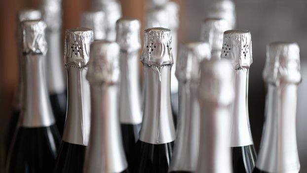 Bottles of champagne are on display in restaurant