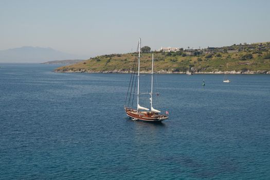 Sailboat in Bodrum Town, Turkey