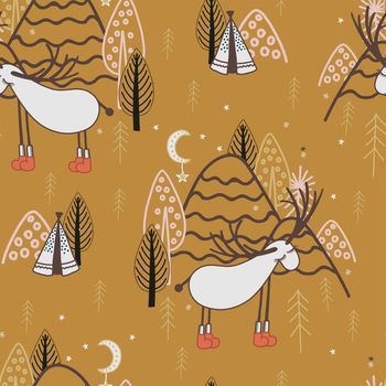 Funny children s pattern. GENTLE MODERN SEAMLESS PRINT With deer and trees