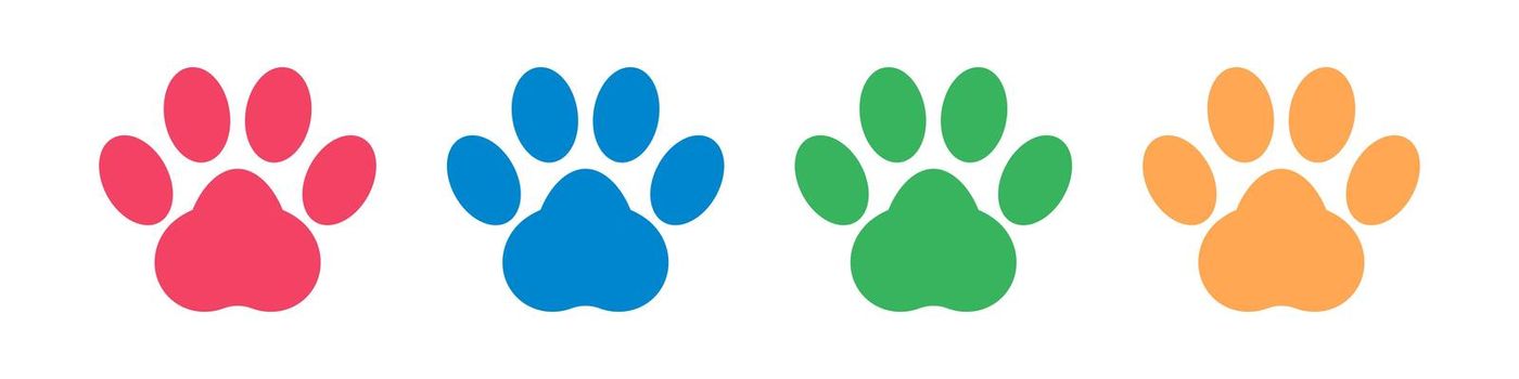 Animal paw icon set. Paw prints of cats and dogs. Vector.