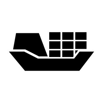 Silhouette icon of cargo ship and marine transportation. Editable vector.