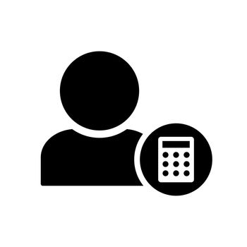 Accountant silhouette icon. Person and calculator icon. Vector.