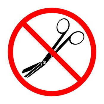 Scissors ban sign. Scissors prohibition sign. No scissors sign.