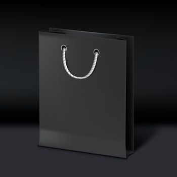 3D Black Shopping Paper Bag Isolated On Dark Back