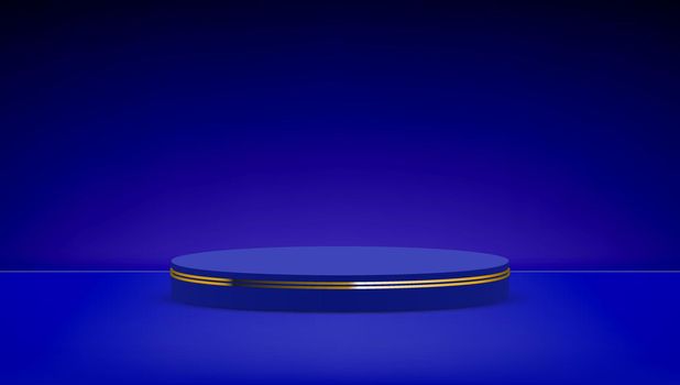 3D Abstract Blue Color Round Podium With Lights